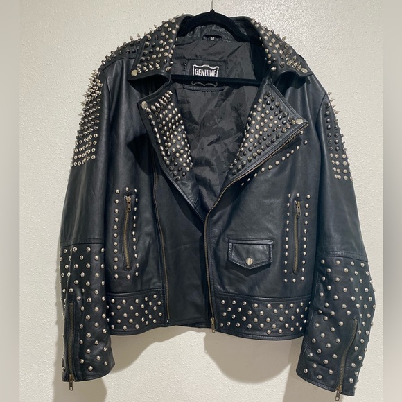 rock punk Other - Genuine leather Black Studded Leather punk biker Jacket